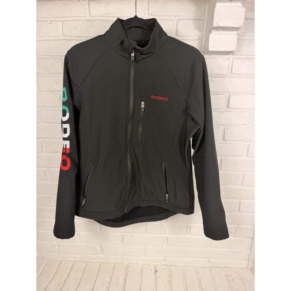 Rodeo Clothing Women's Large Mexico Flag Soft Shell Jacket Black Full Zip